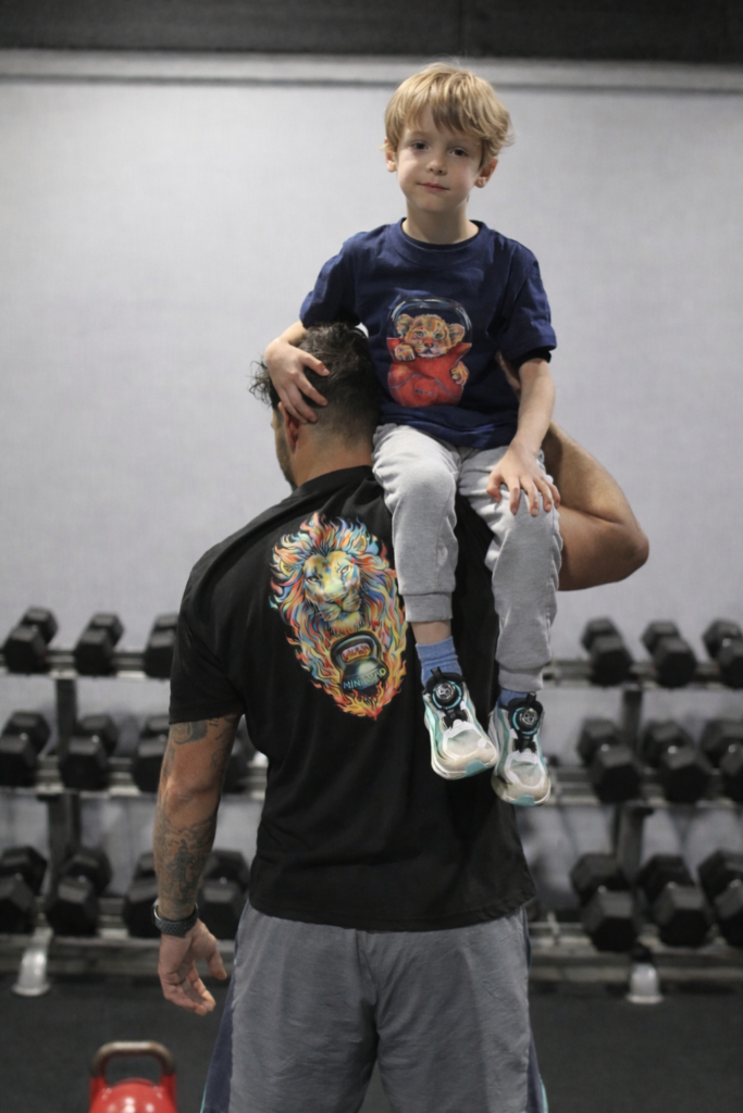 gym fun with a lion shirt
